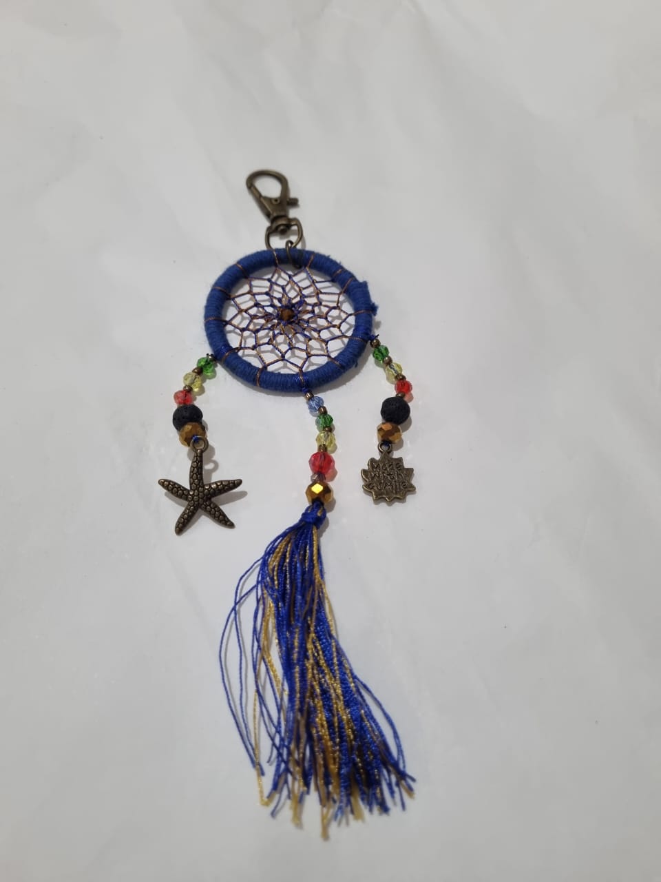 Handcrafted crystal dreamcatcher keychain with colorful tassels and beads