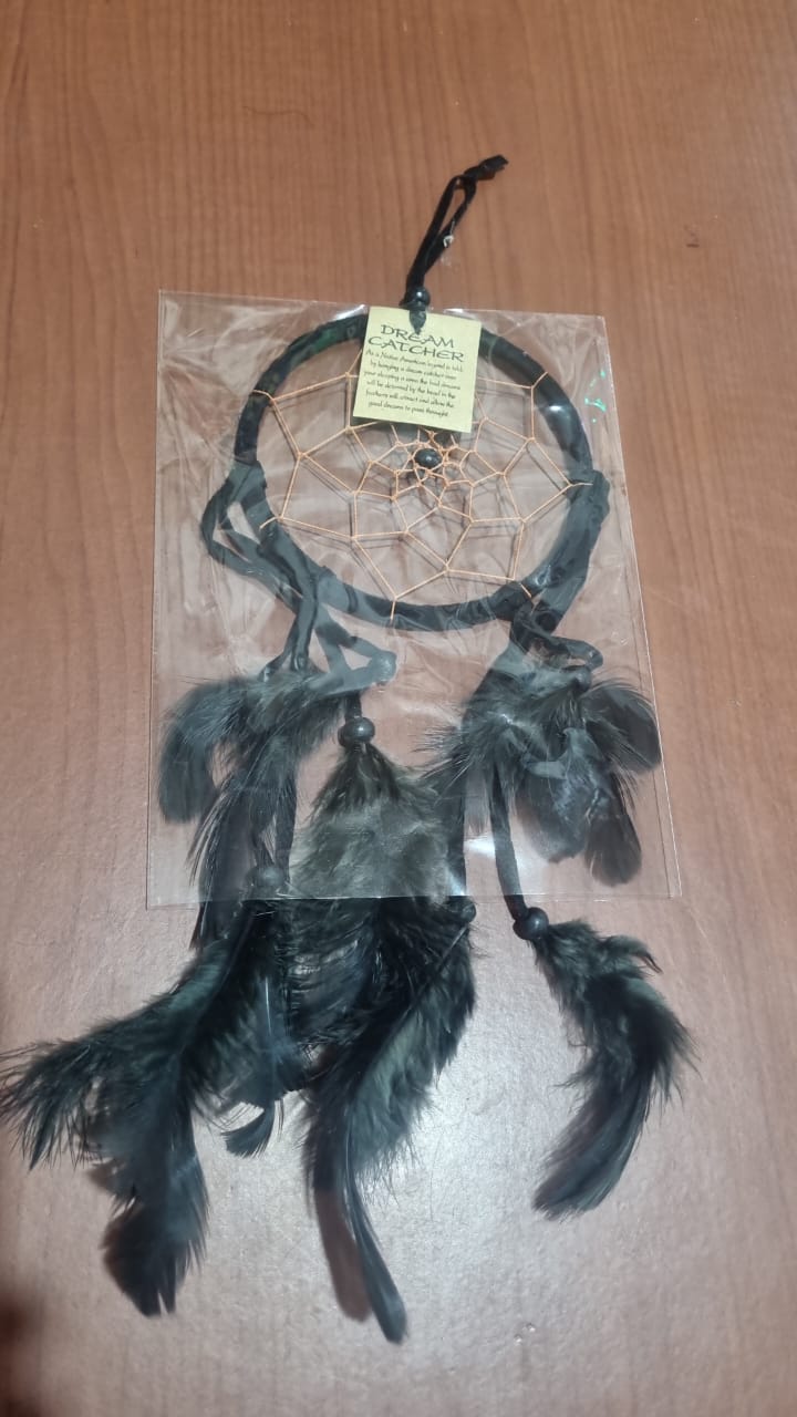 Colorful handmade cotton dreamcatcher with feathers, 12cm diameter, for wall decor
