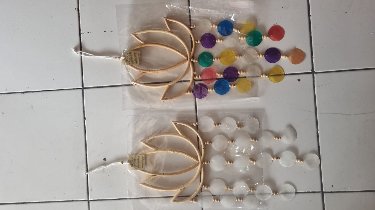 Lotus flower dreamcatcher made of rattan and hanging capiz shells – 22cm handmade wall decor in white or rainbow color
