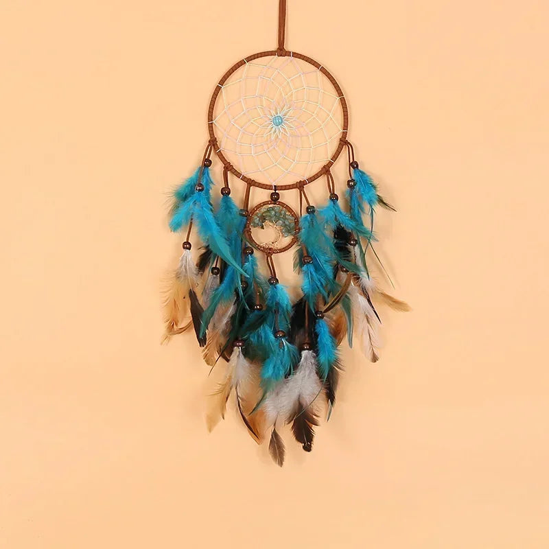 5-Ring Retro Dreamcatcher with Natural Stone - Tree of Life Wall Decor