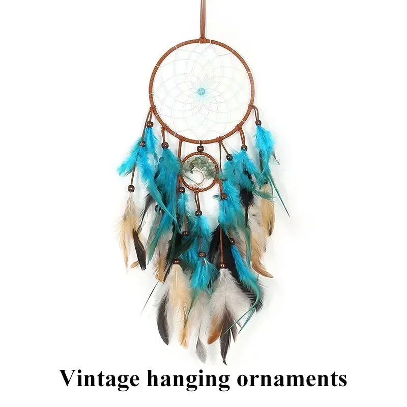 5-Ring Retro Dreamcatcher with Natural Stone - Tree of Life Wall Decor