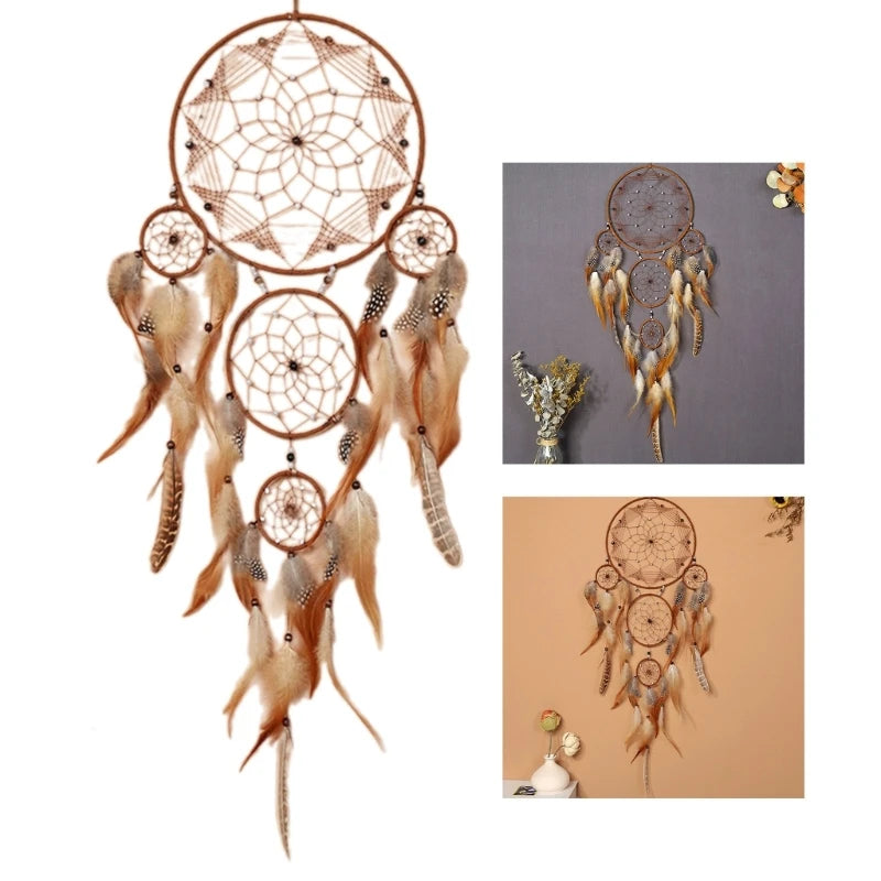 Turquoise Dreamcatcher Natural Feather Hand Woven Hanging Ornament for Wall Decoration