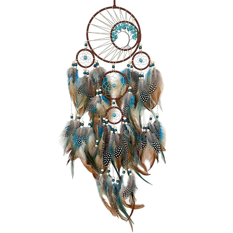 Turquoise Tree of Life Dreamcatcher - Retro Wall Decor with Natural Stone