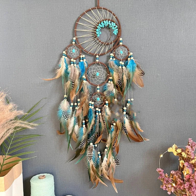 Turquoise Tree of Life Dreamcatcher - Retro Wall Decor with Natural Stone