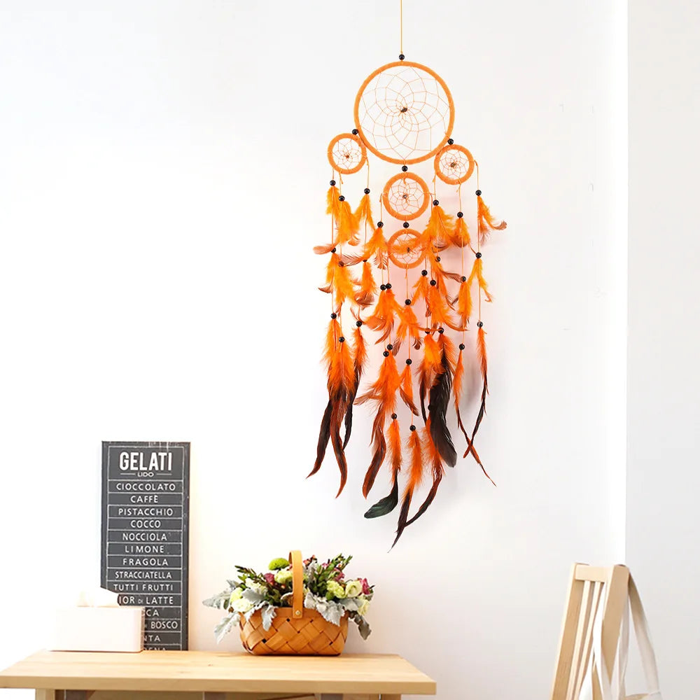 5-Ring Retro Dreamcatcher with Natural Stone - Tree of Life Wall Decor