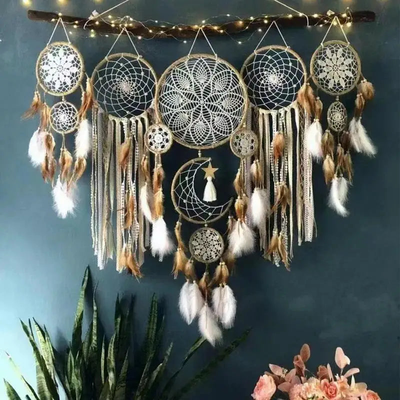 5pcs Boho Macrame Dream Catchers – Handmade Wall Art for Nursery