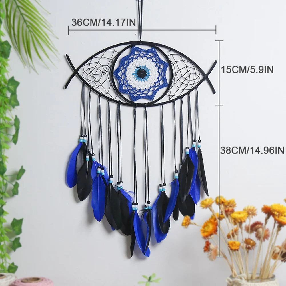 Evil Eye Macrame Dreamcatcher - Good Luck Wall Hanging for Bedroom
