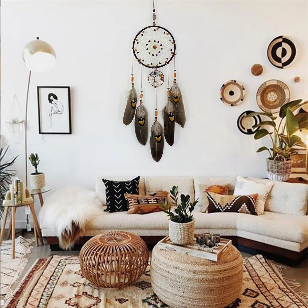 Indian-Style Feather Dreamcatcher Wind Chimes - Wall & Car Decor