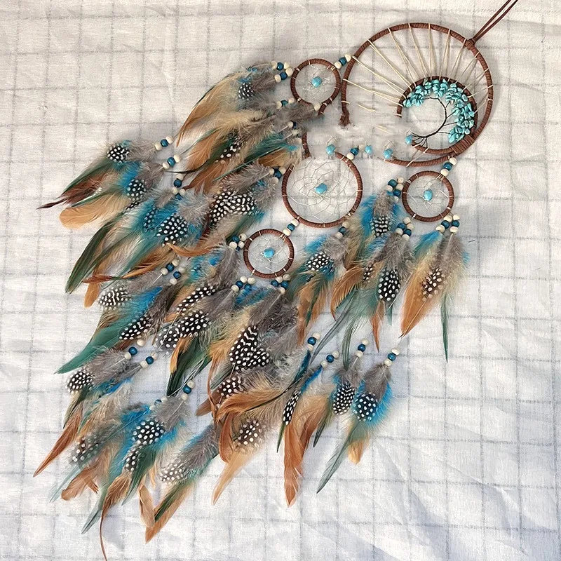 Turquoise Tree of Life Dreamcatcher - Retro Wall Decor with Natural Stone