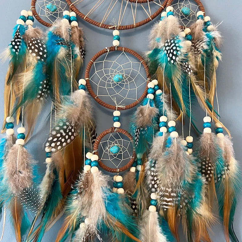 Turquoise Tree of Life Dreamcatcher - Retro Wall Decor with Natural Stone