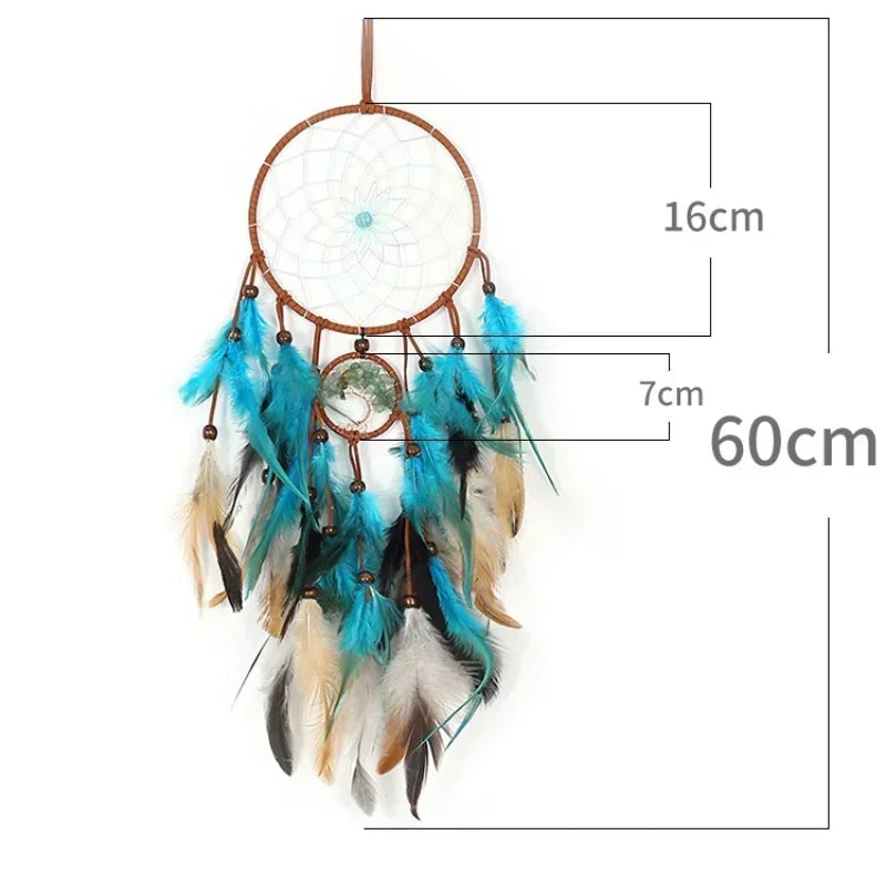 5-Ring Retro Dreamcatcher with Natural Stone - Tree of Life Wall Decor