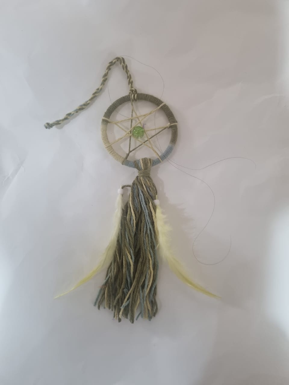 Handmade mini boho dreamcatcher keychain with colorful feathers and beads, cotton 3cm ring