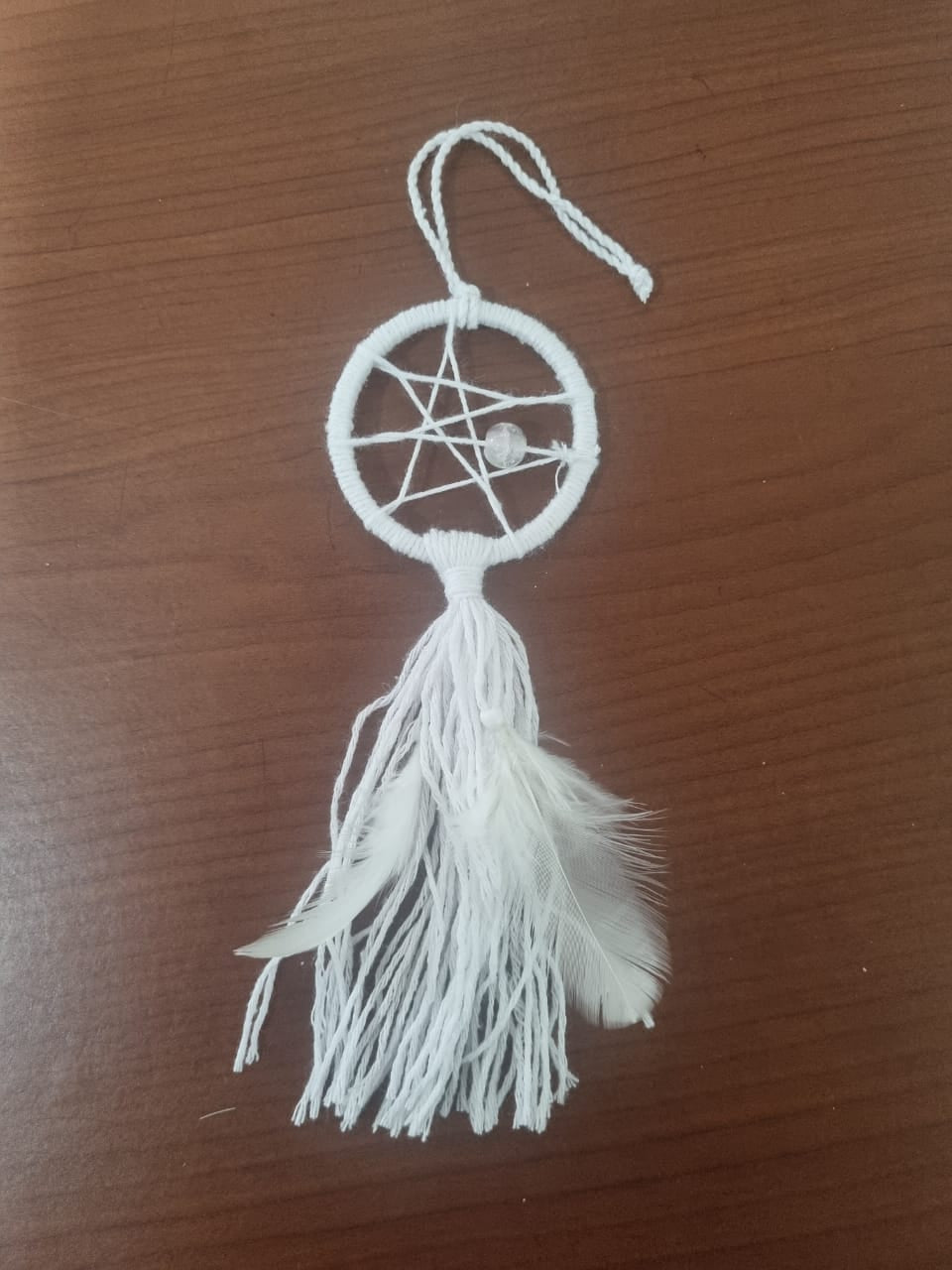 Handmade mini boho dreamcatcher keychain with colorful feathers and beads, cotton 3cm ring