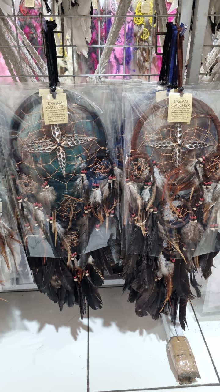 Handmade 16cm oval butterfly dreamcatcher with cotton macrame, coconut & bone beads, and soft feathers
