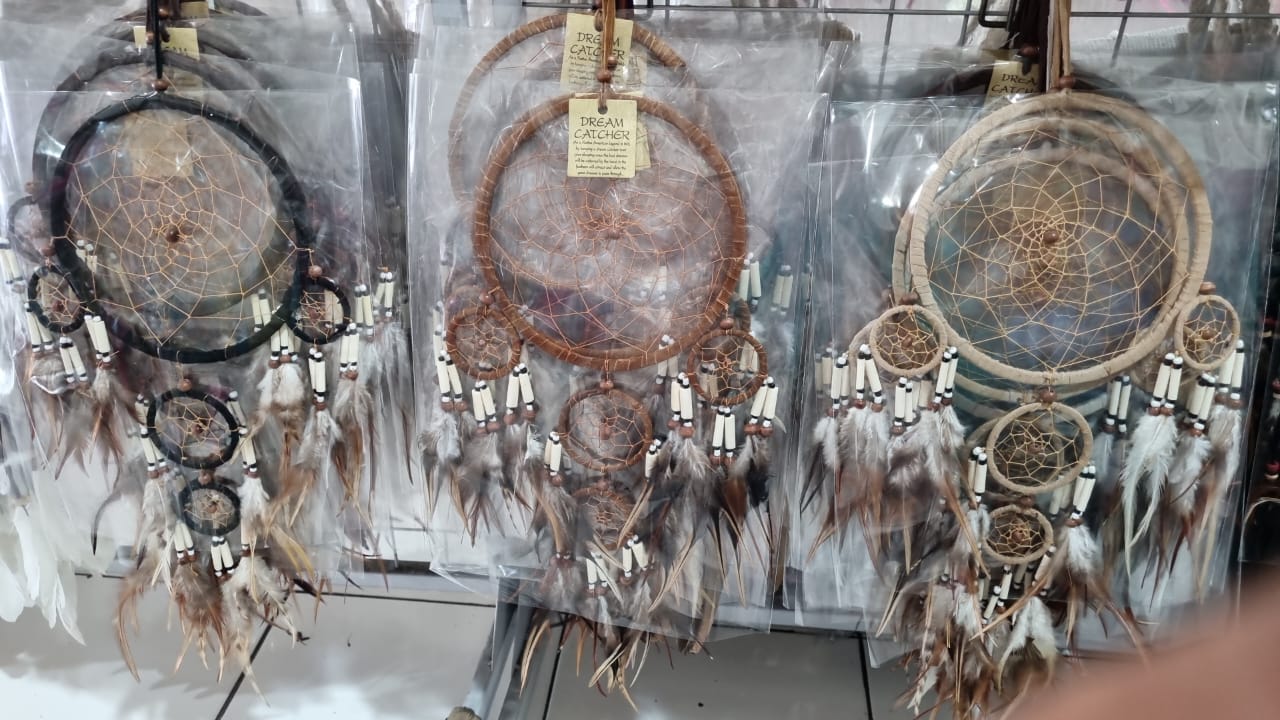 Handmade 16cm oval butterfly dreamcatcher with cotton macrame, coconut & bone beads, and soft feathers