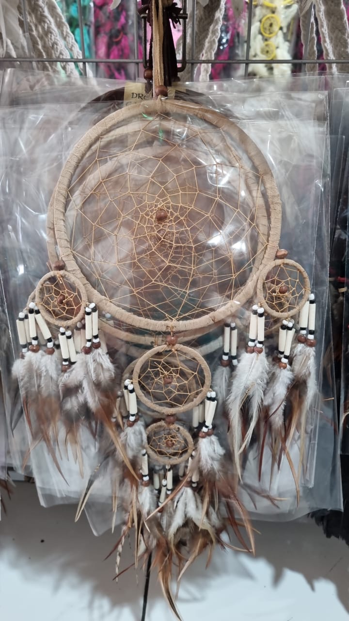 Handmade 16cm oval butterfly dreamcatcher with cotton macrame, coconut & bone beads, and soft feathers