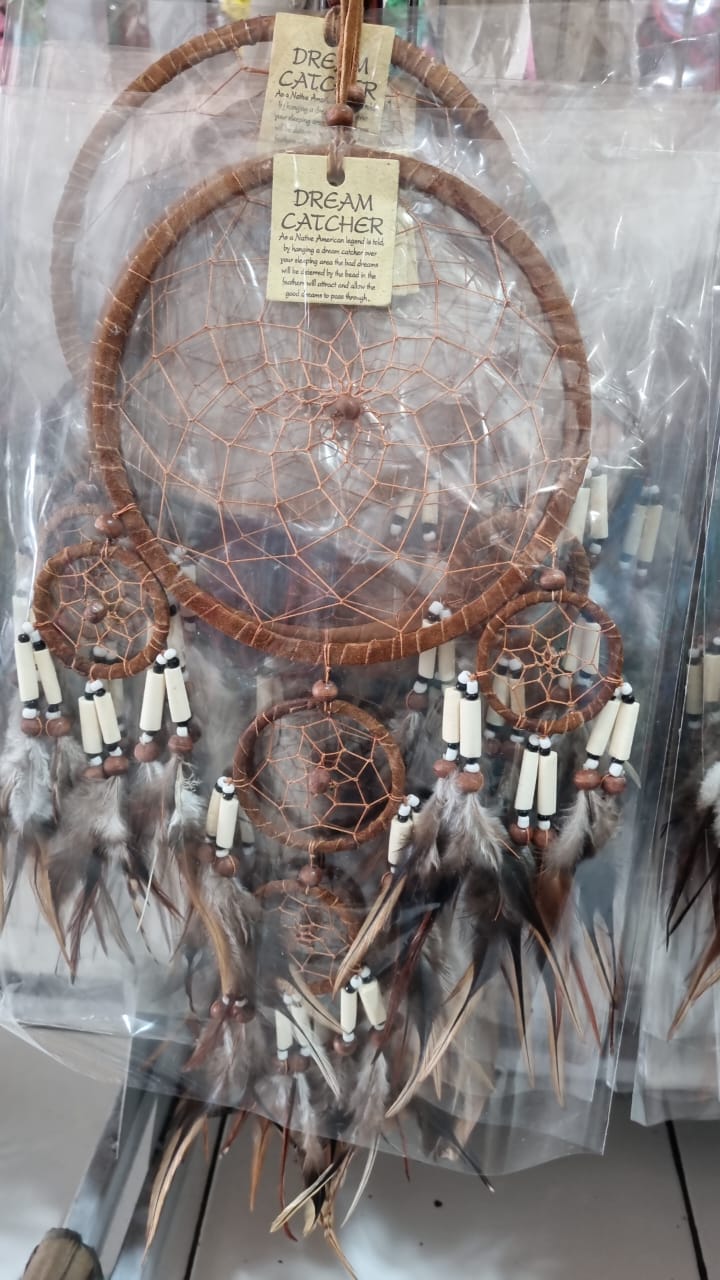 Handmade 16cm oval butterfly dreamcatcher with cotton macrame, coconut & bone beads, and soft feathers