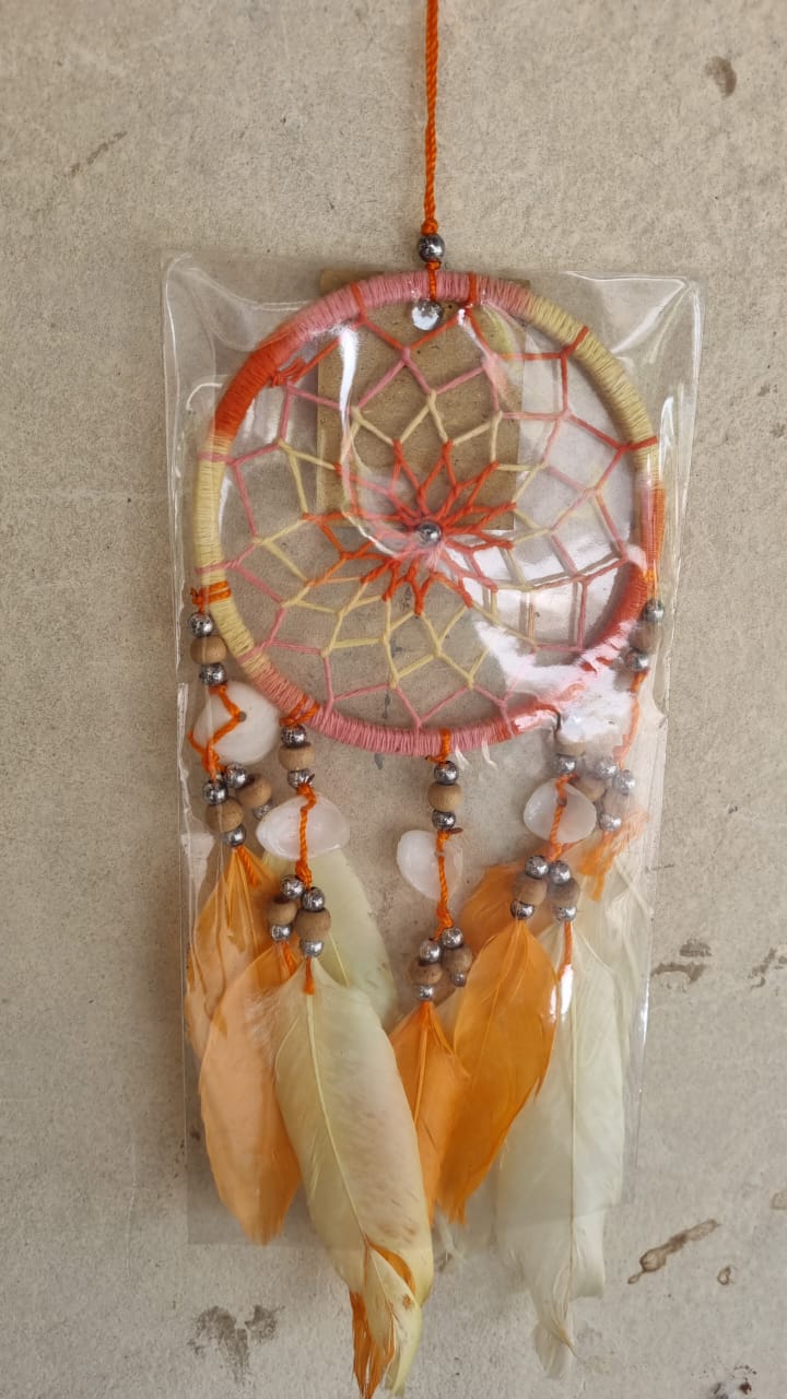 10cm handmade dreamcatchers with colorful feathers and cowrie shells in clear packaging, perfect for boho decor or gift