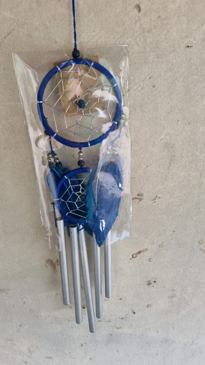 Handcrafted 9cm dreamcatcher with colorful feathers, beads, and aluminum wind chime tubes—ideal for boho decor or gifting