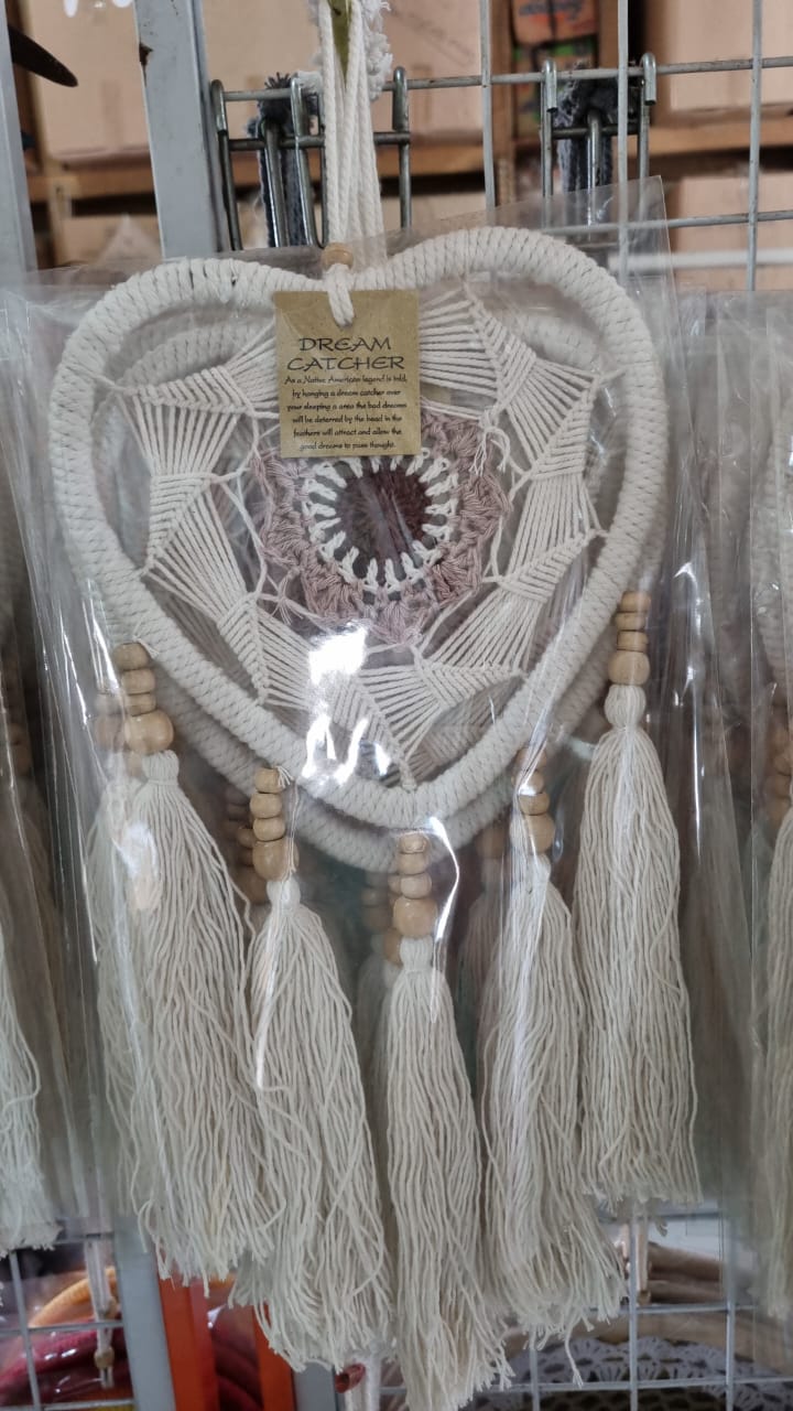 Macrame heart-shaped dreamcatcher with soft cotton tassels, wooden beads, and colorful crochet center