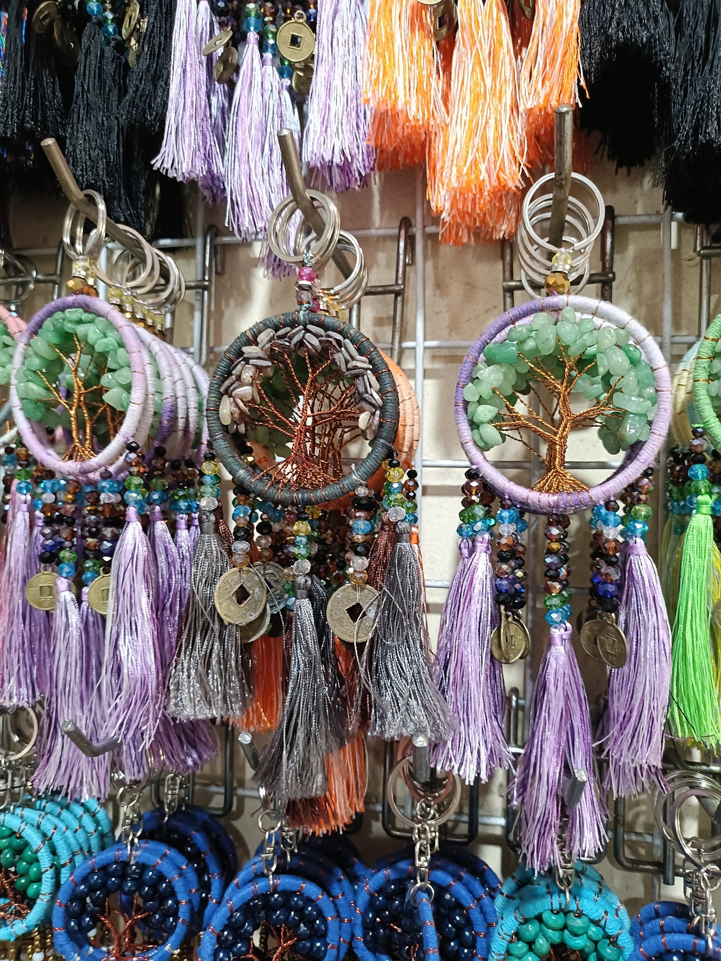 Handcrafted Tree of Life Dreamcatcher Keychain | Beaded Tassel Bag Charm