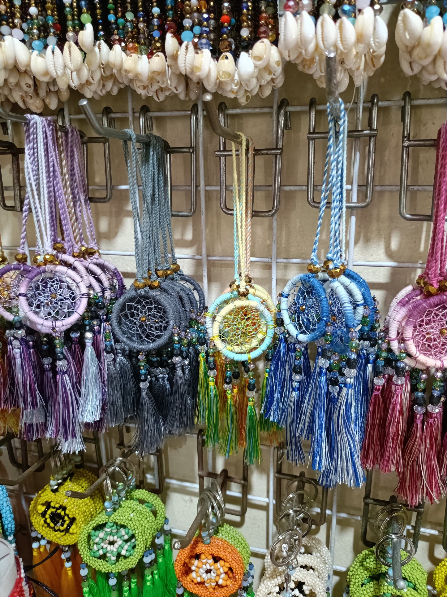 Mini Lotus Flower Dreamcatcher Keychain Crystal Nylon Threads Czech Beads Tassels