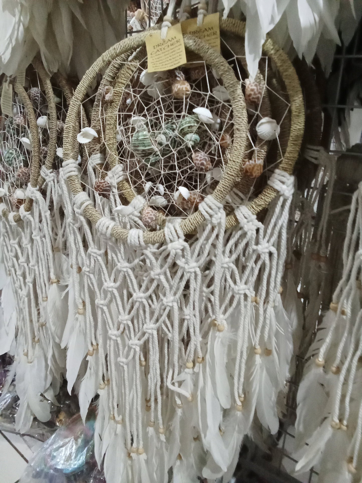 Boho Spider Dreamcatcher – Shells, Beads & Feathers, 22cm x 55cm