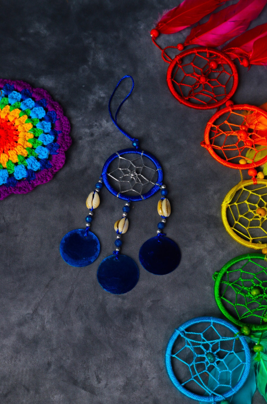 Spider Shell Dreamcatcher – Custom Boho Wall Hanging, Ethnic Home Decor with Golden Discs, Handmade for Bulk Supply and Gifts