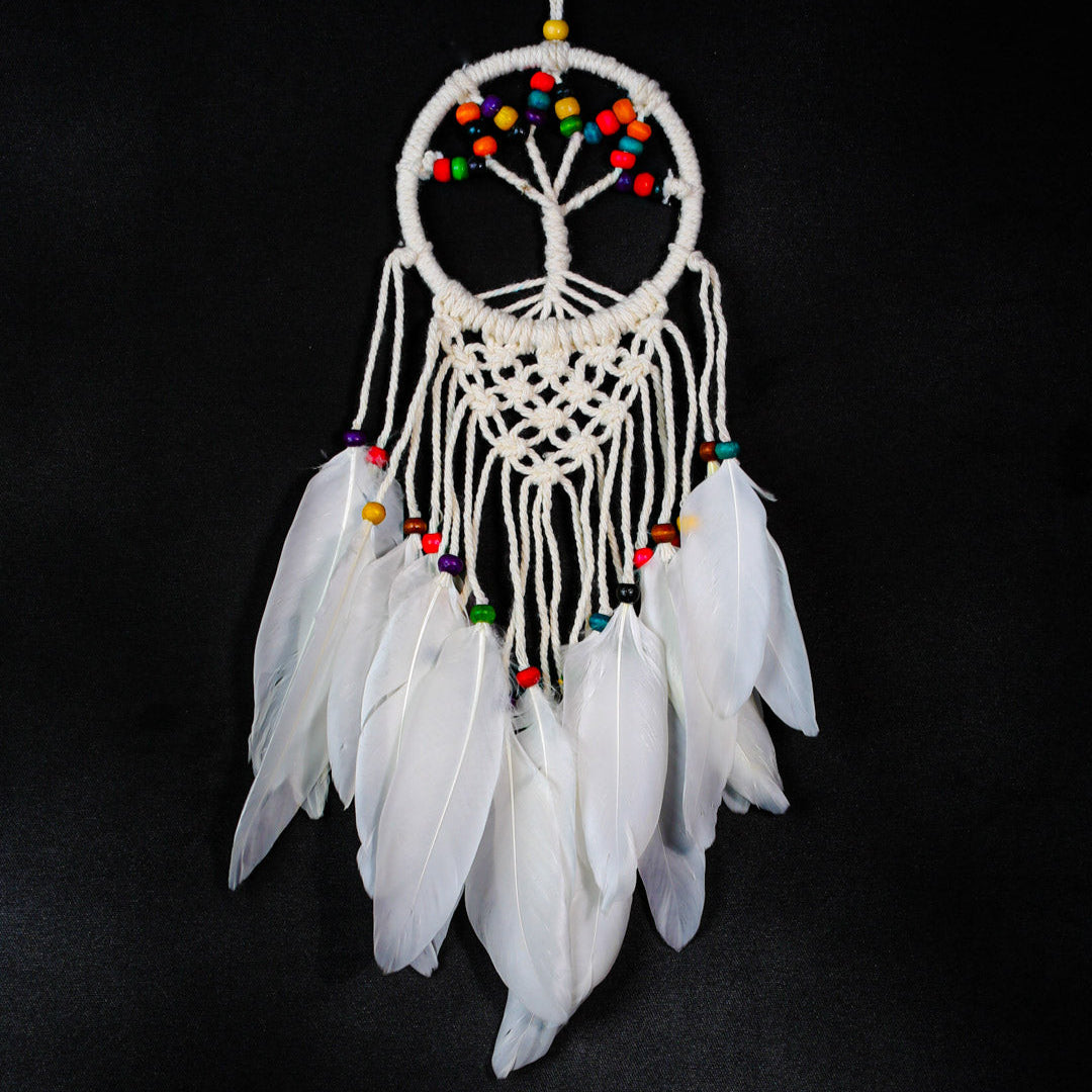 tree-of-life wall hanging, macrame dreamcatcher supplier, boho gift idea, feather wall accent, meditation décor, small macrame art, eco friendly dream catcher, handcrafted wholesale, private label dreamcatcher, spa gift shop décor, cotton rope wall decor, modern boho aesthetic, fair trade wall art, bedtime ritual accessory, yoga studio décor, spiritual gifts, baby shower décor, macramé crafts bulk, boutique buying, custom bead colours