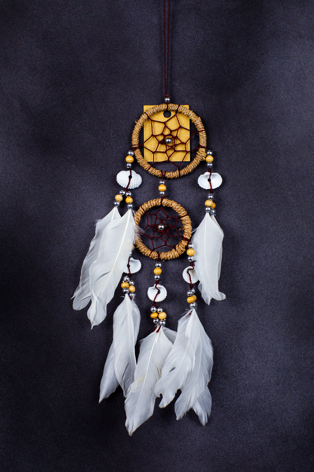 Handmade Boho Dreamcatcher – Double Ring Wall Hanging (30cm) with Feathers & Shells – Rainbow, White, or Green