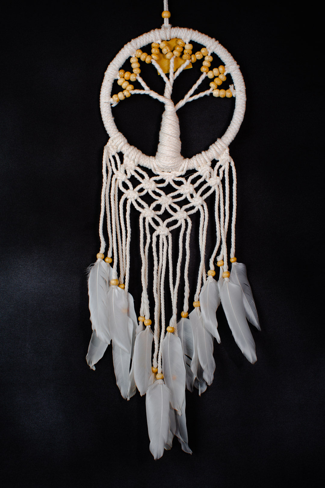 Handmade Tree-of-Life Dreamcatcher | 16 cm Macramé Hoop | White Feather Boho Wall Art | Wholesale & Custom Bulk Supplier