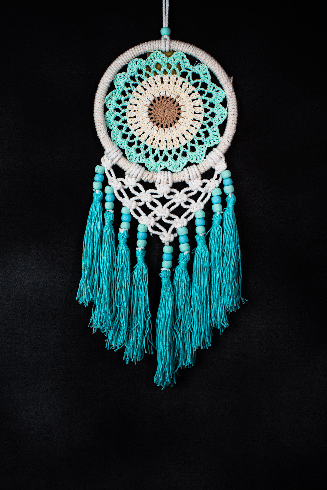 Handmade Crochet Mandala Dreamcatcher | 16 cm Macramé Hoop with Tassels & Beads | Wholesale & Custom Bulk Supplier