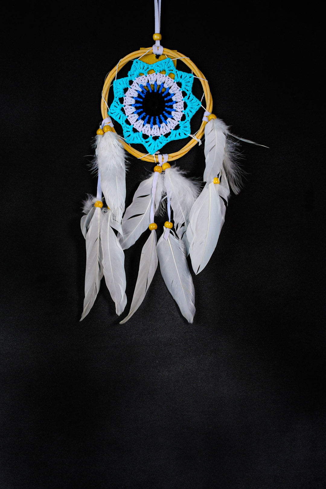 Crochet Mandala Dreamcatcher 12 cm | 30 cm Length – White Feather Boho Décor | Wholesale & Custom Colours