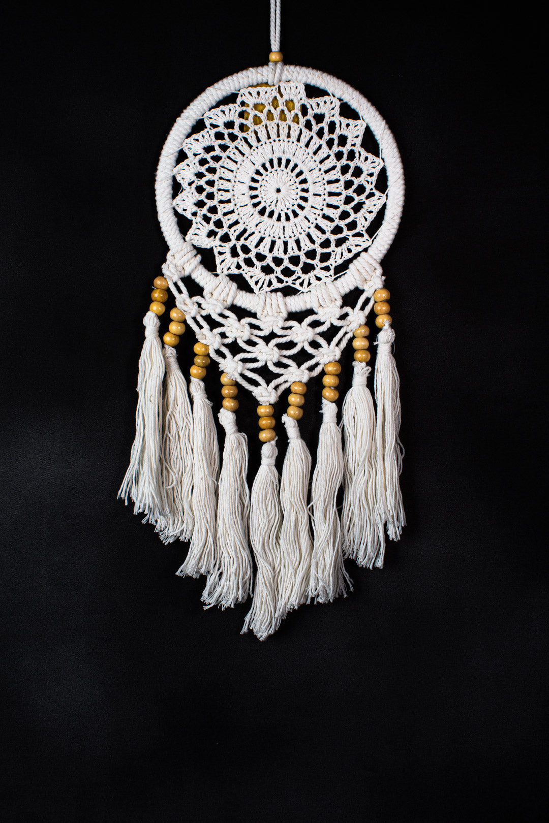 Handmade Crochet Mandala Dreamcatcher | 16 cm Macramé Hoop with Tassels & Beads | Wholesale & Custom Bulk Supplier