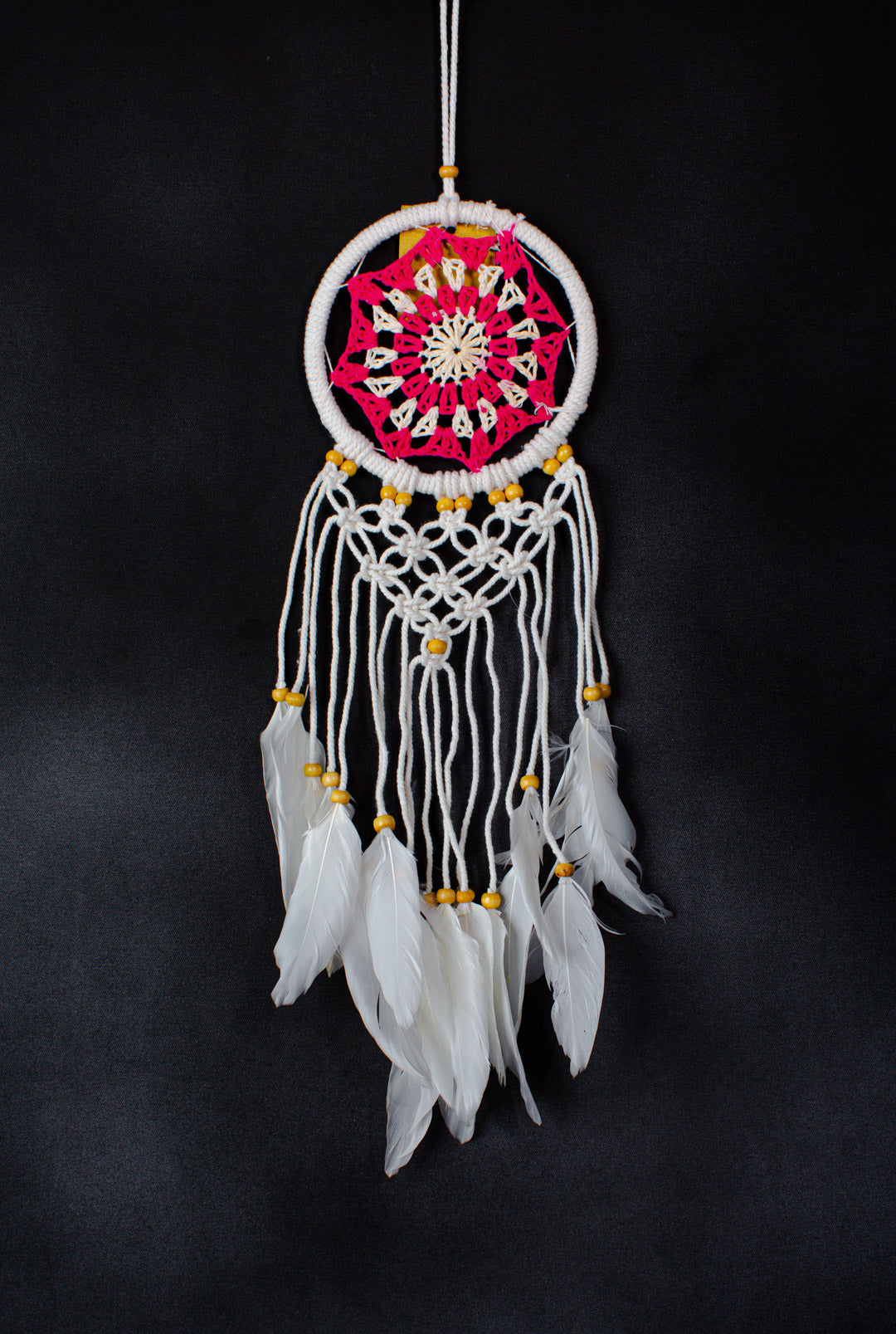 Handmade Crochet Dreamcatcher | 12 cm Mandala Hoop with Tassels & Feathers | Wholesale & Custom Bulk Supplier
