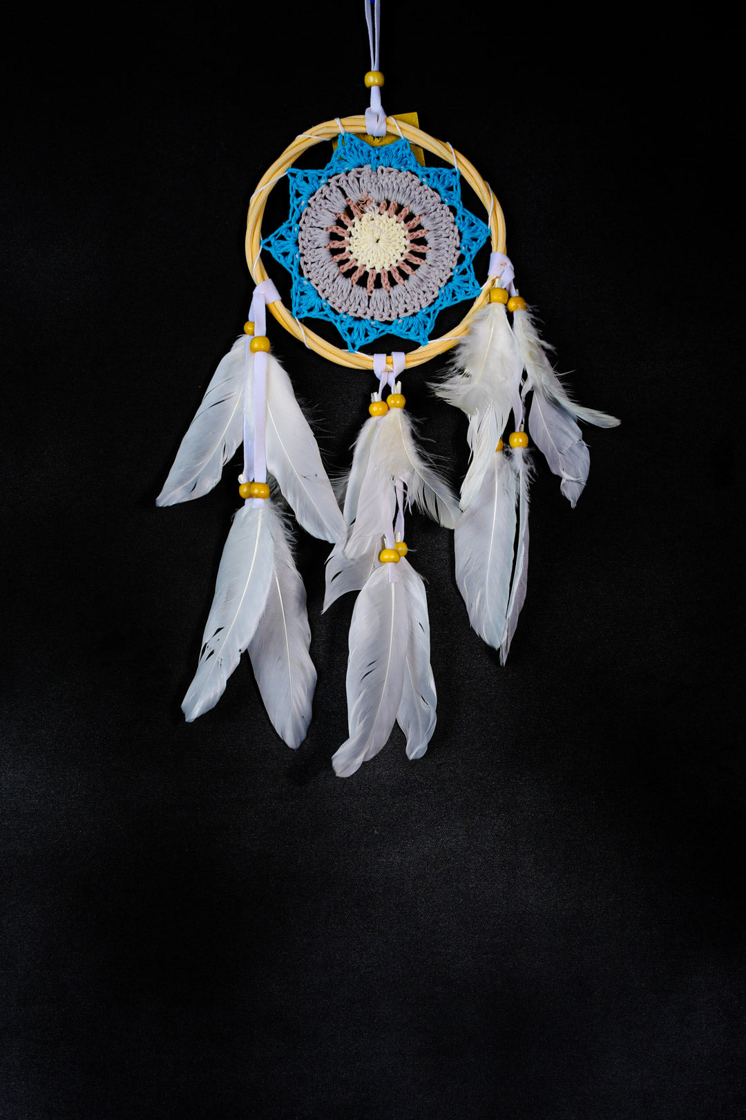 Crochet Mandala Dreamcatcher 12 cm | 30 cm Length – White Feather Boho Décor | Wholesale & Custom Colours