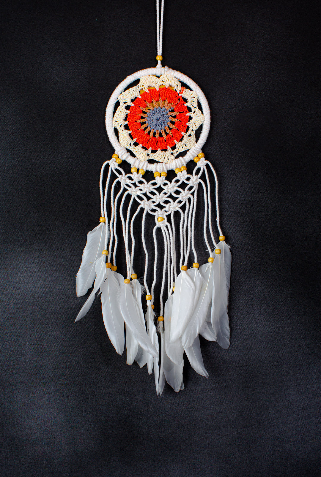 Handmade Crochet Dreamcatcher | 12 cm Mandala Hoop with Tassels & Feathers | Wholesale & Custom Bulk Supplier