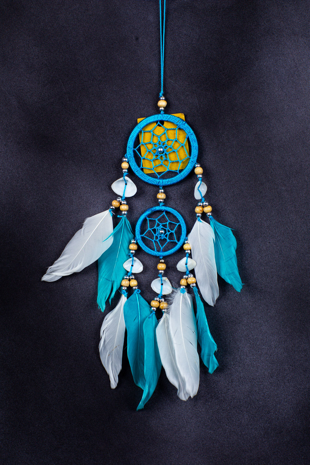 Handmade Boho Dreamcatcher – Double Ring Wall Hanging (30cm) with Feathers & Shells – Rainbow, White, or Green