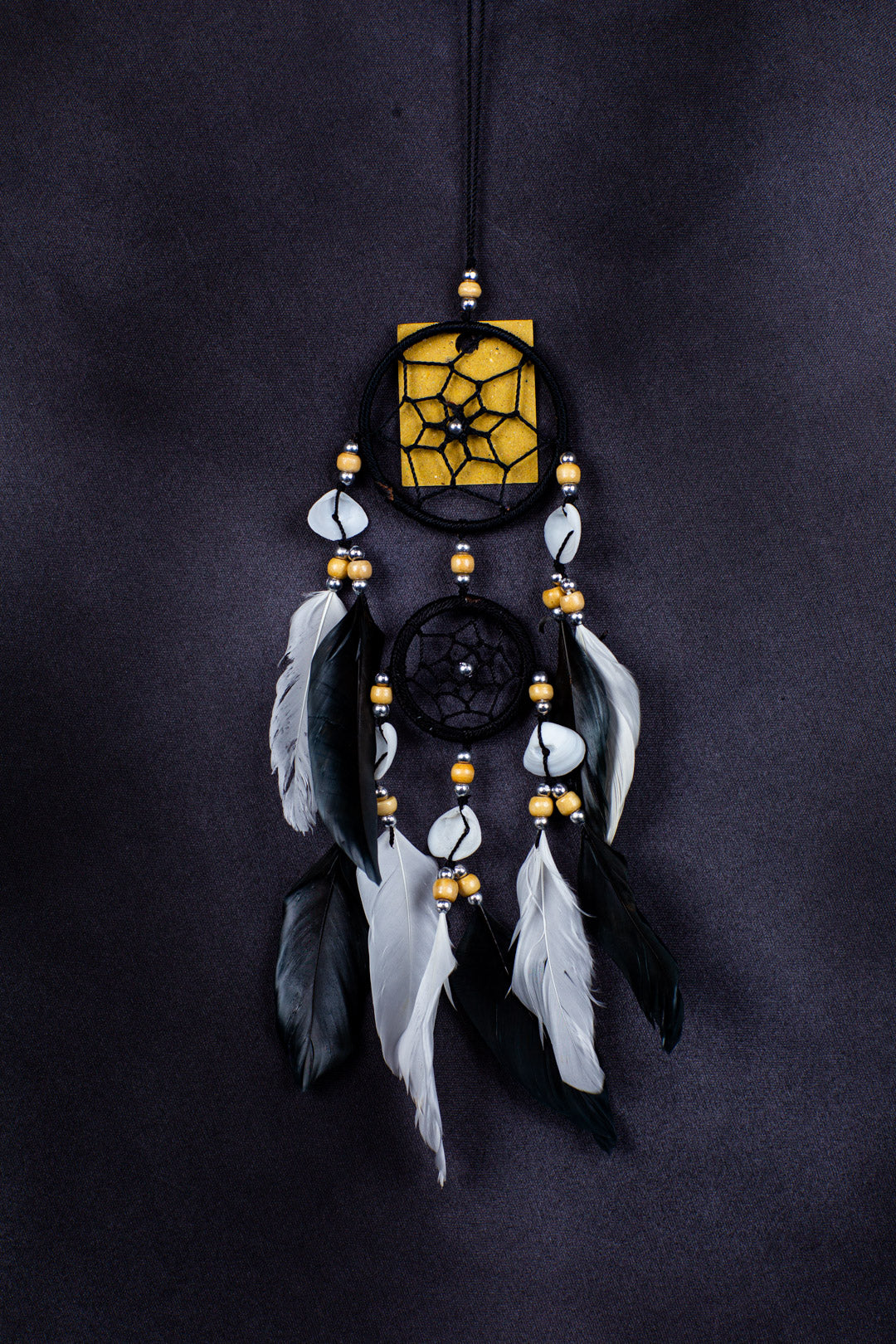Handmade Boho Dreamcatcher – Double Ring Wall Hanging (30cm) with Feathers & Shells – Rainbow, White, or Green