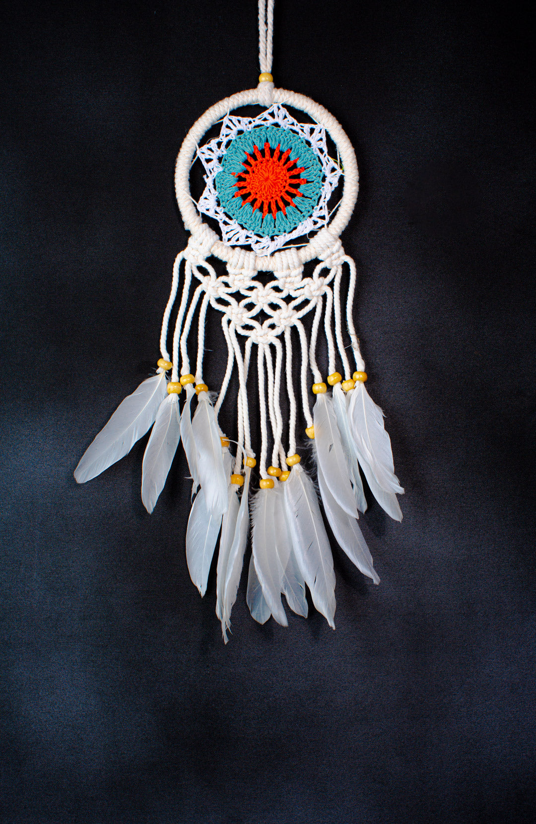 Handmade Crochet Dreamcatcher | 12 cm Mandala Hoop with Tassels & Feathers | Wholesale & Custom Bulk Supplier
