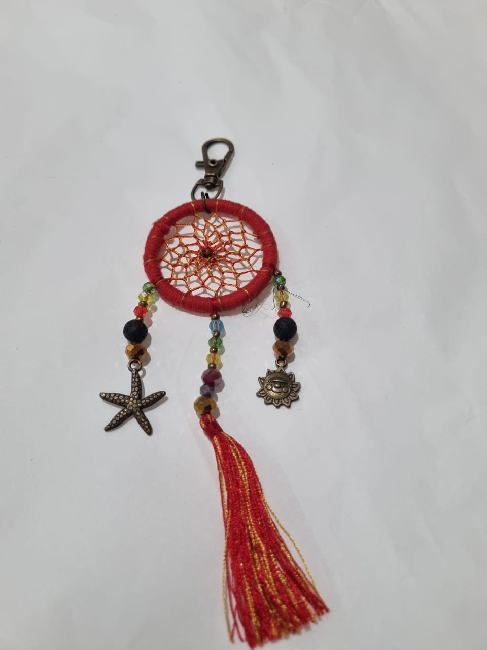 Handcrafted crystal dreamcatcher keychain with colorful tassels and beads