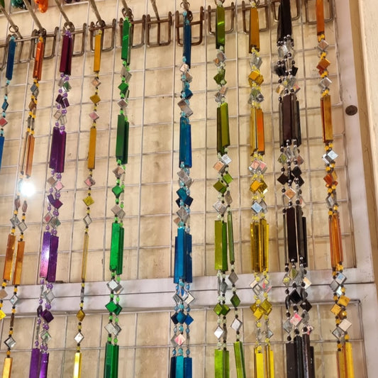 Handmade mirror curtain with colorful acrylic beads and glass mirror accents – 150 cm (59 in) hanging wall and doorway décor