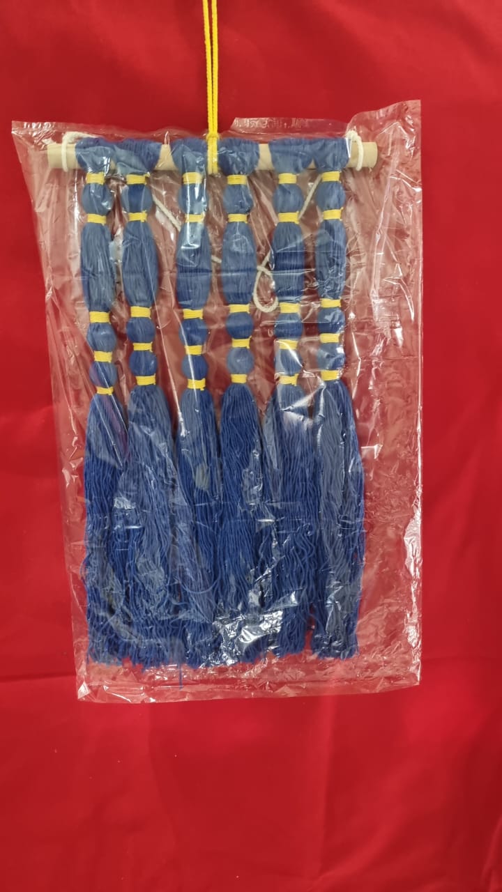 Small handmade cotton macrame wall hanging with fringe, 25 cm wide