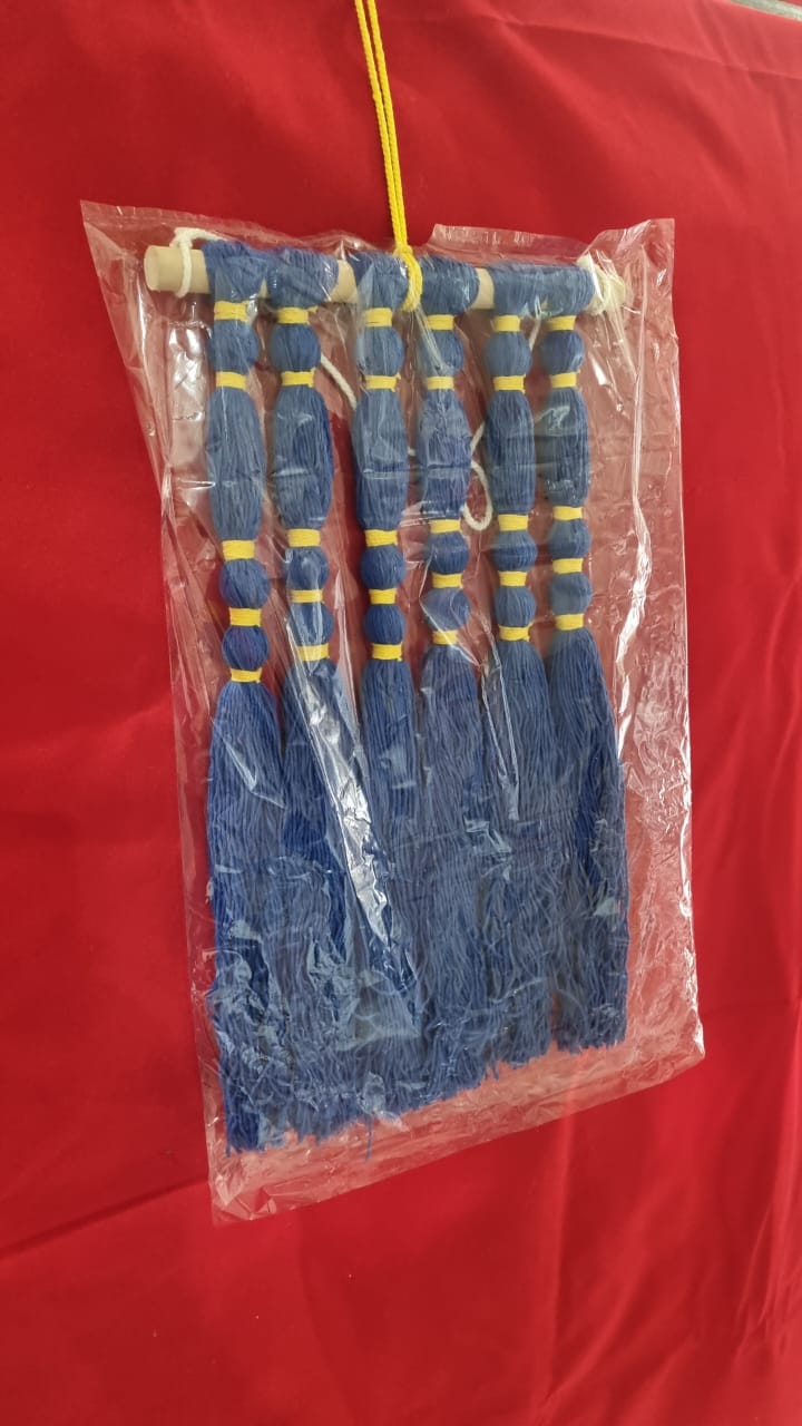 Small handmade cotton macrame wall hanging with fringe, 25 cm wide