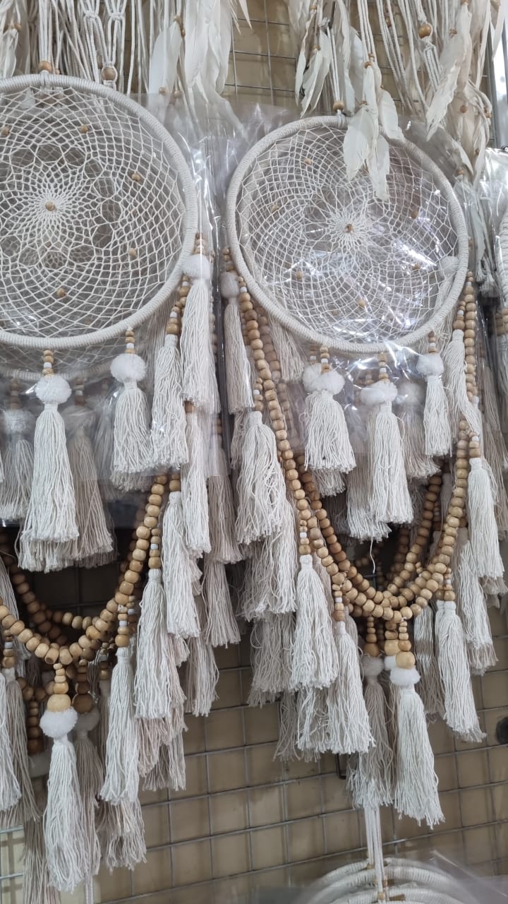 Large handmade 32cm cotton dreamcatcher with tassels and wooden beads for bohemian wall decor