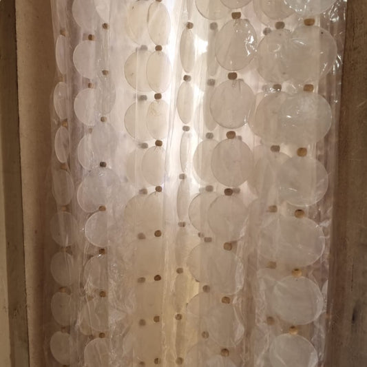 Handcrafted capiz shell curtain 200cm with wood bead accents — ideal for boho, tropical, or coastal room design.