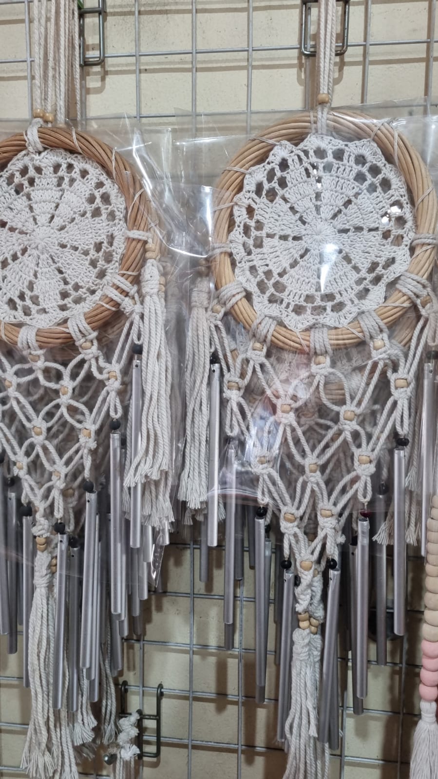 Handmade crochet cotton dreamcatcher with aluminum wind chime, 16cm boho wall hanging decor