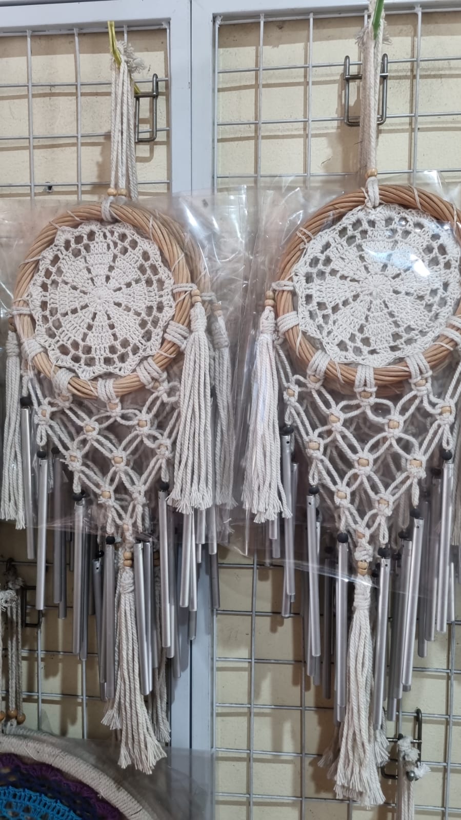 Handmade crochet cotton dreamcatcher with aluminum wind chime, 16cm boho wall hanging decor