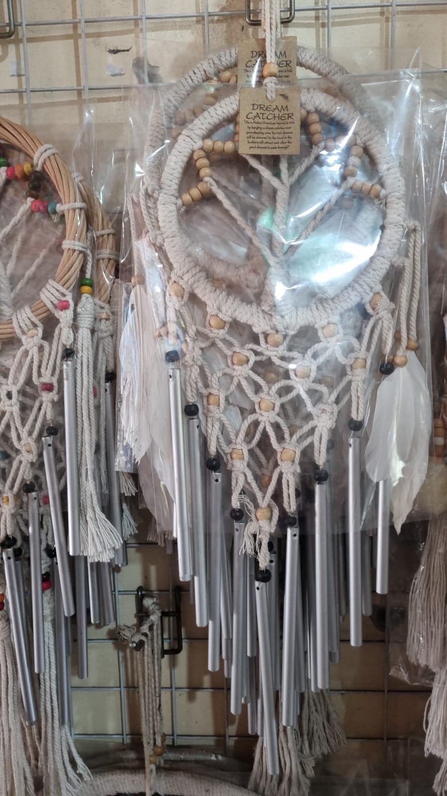 Handmade crochet cotton dreamcatcher with aluminum wind chime, 16cm boho wall hanging decor