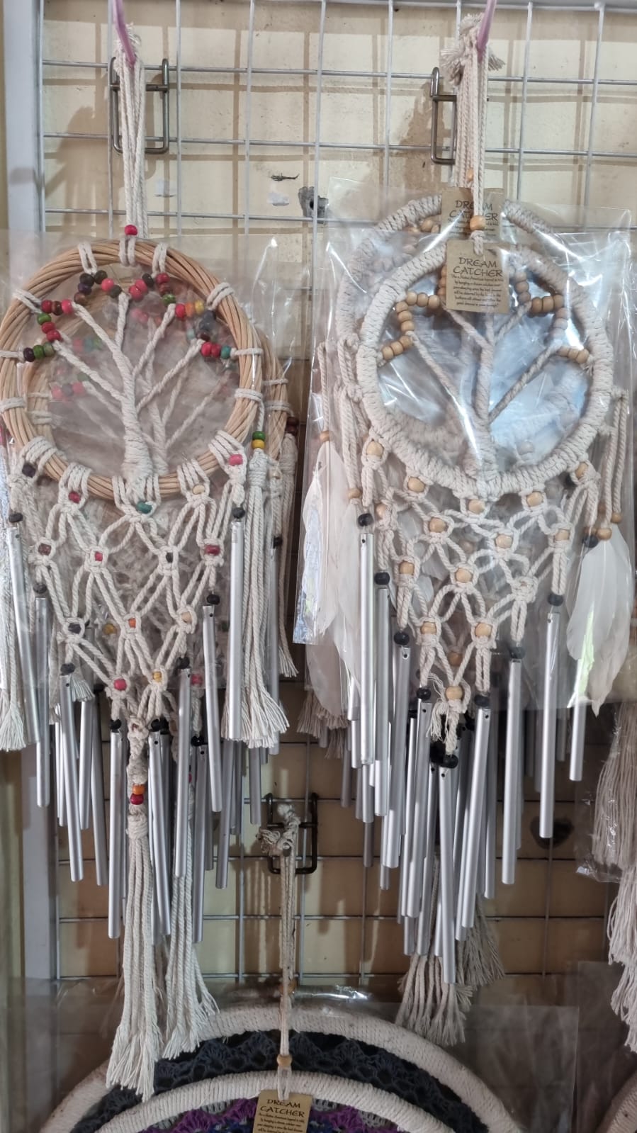 Handmade crochet cotton dreamcatcher with aluminum wind chime, 16cm boho wall hanging decor